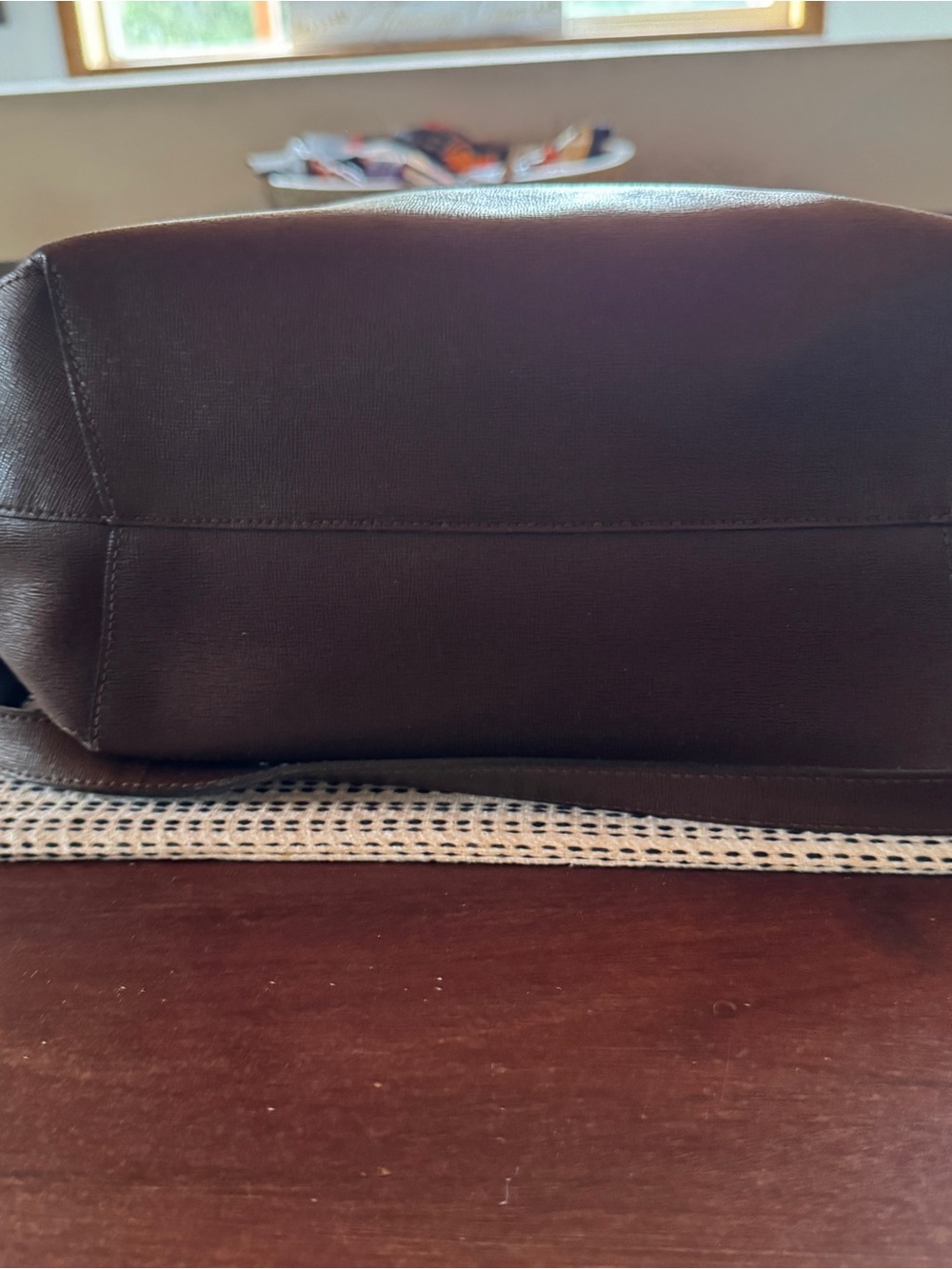 FURLA Italian Dark Brown Leather Tote with Gold Hardware. Like New - Picture 5 of 6